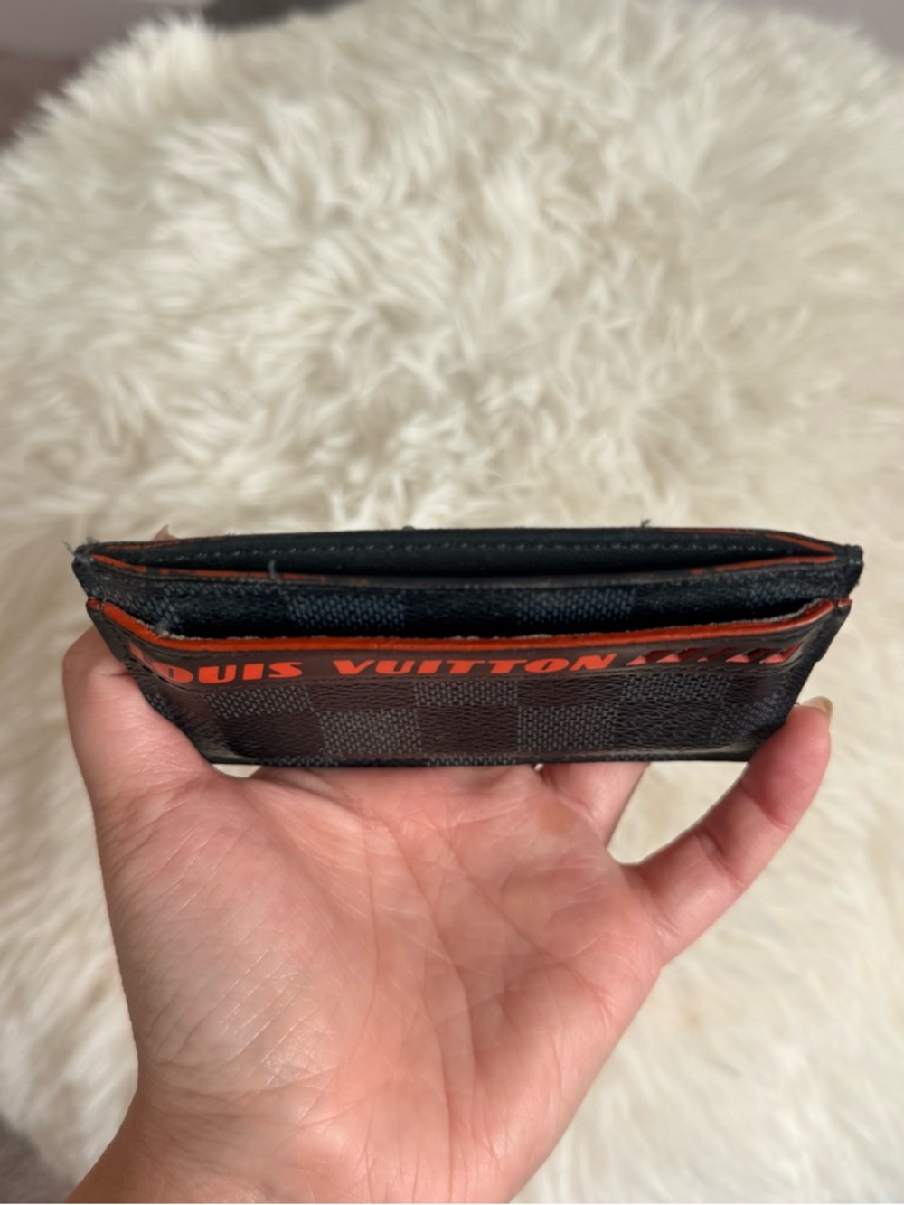 Louis Vuitton Black Damier Cobalt Card Holder with Orange Logo Stripe - “Race” - Picture 4 of 7